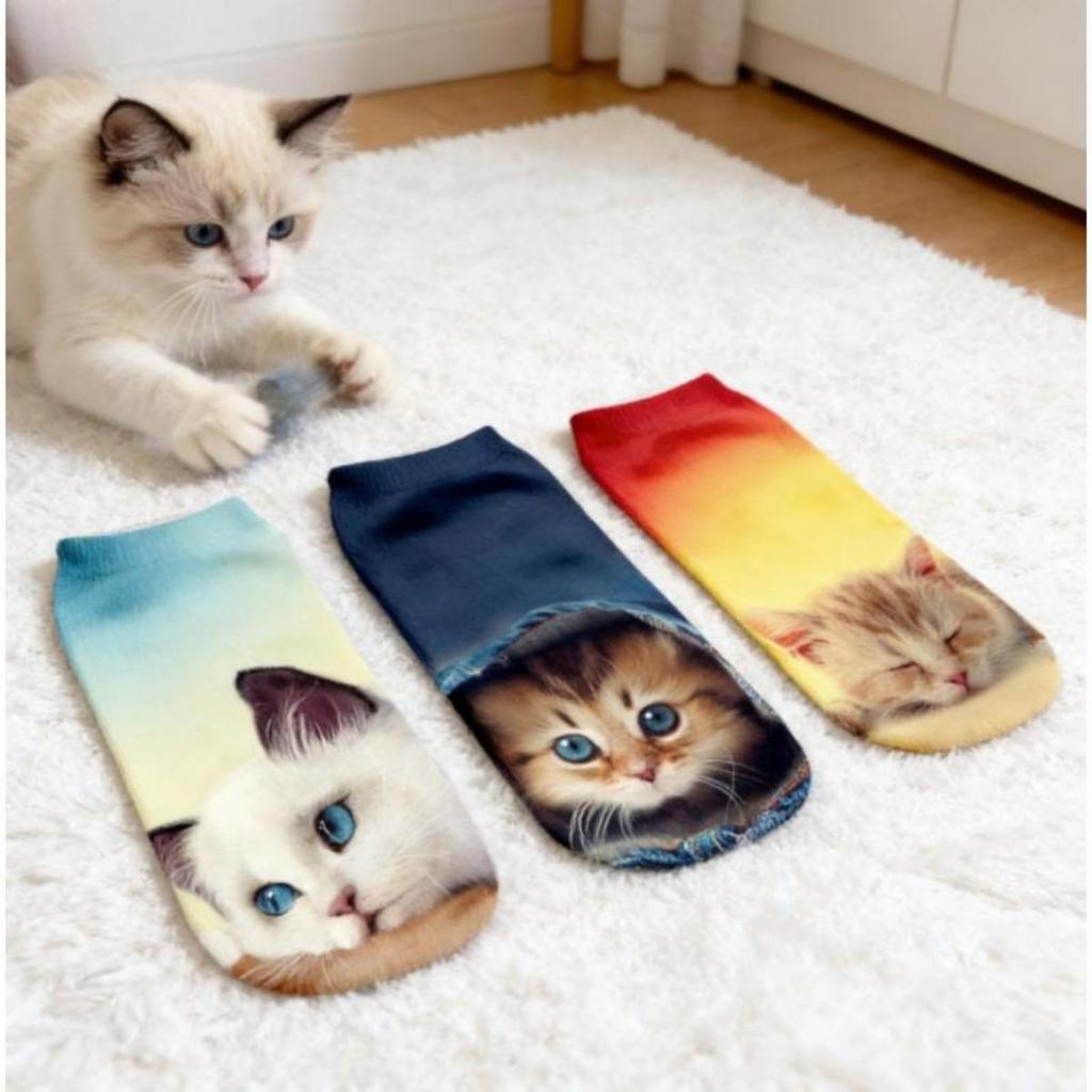 Women's 3D Printed Cute Cat Ankle Socks Digital Print Funny Novelty Short Socks Breathable Cotton Casual Daily Wear