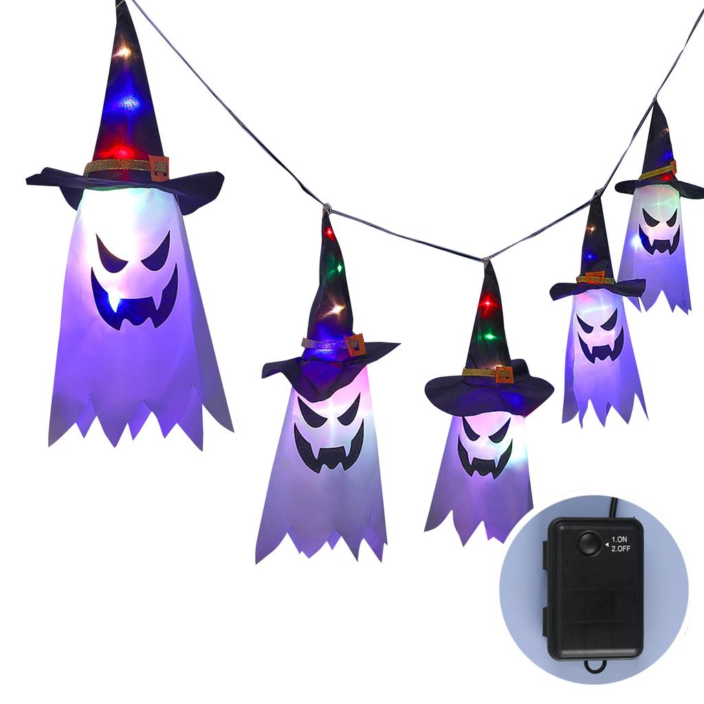 1PC Halloween Witch Hat Hanging Light Ghost Wizard Hat Shaped LED Ghost Lamp BatteryPowered