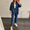 2024 Plus Size Women's Casual Crepe Loose Lapel Long Sleeve Shirt Set - European & American Style