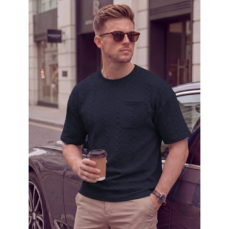 Men's Jacquard Textured Pocket Short Sleeve T-Shirt.