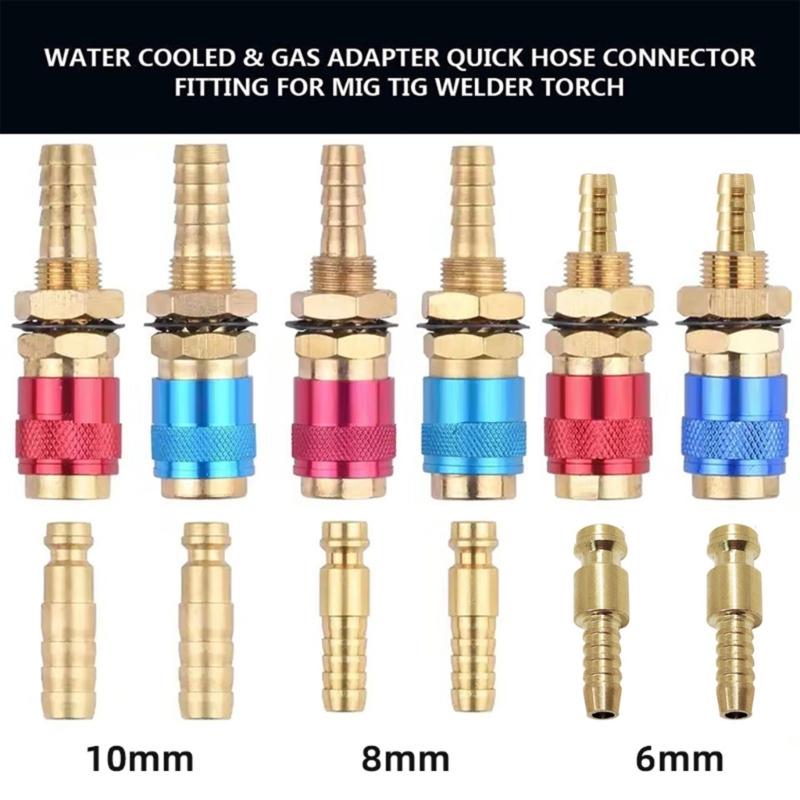 2Pcs Quickly Disconnects Brass Adapters M6/M 8/M10 Size For TIG Welding Machine Gas Water Flows Welding Torches Connectors