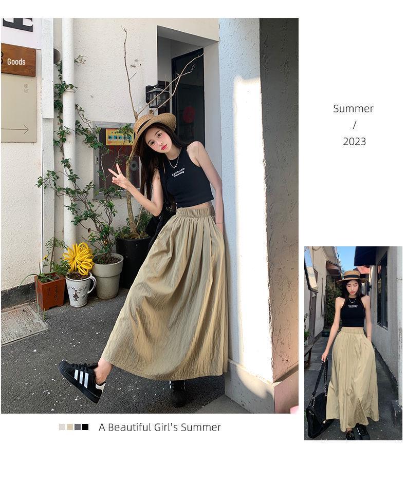 Yamamoto High-Waisted Pleated Long Skirt - Slimming, Solid Color, Versatile Japanese Casual Summer Style