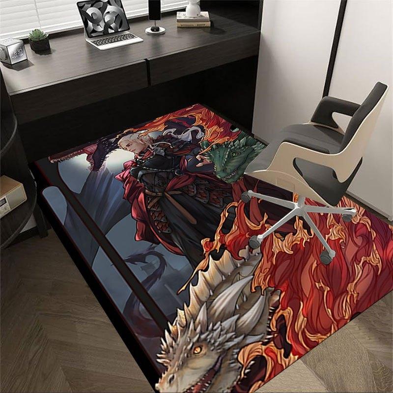 1 alfombrilla para silla de oficina Fire and Blood, Alfombrilla para decoración del hogar, Alfombrilla temática de fantasía, Alfombrilla duradera, Decoración de dragón, Adecuada para amantes de la temática de fantasía