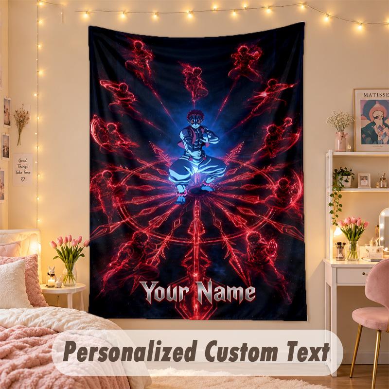 Custom Personalized Tapestry,Demon Slayer Print Custom Name Text Wall Art Hanging for Bedroom