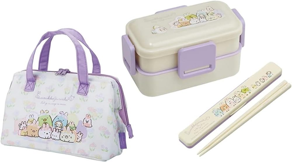 Skater Sumikko Gurashi 23 Rabbit Garden Antibacterial Dishwasher Safe Soft Lunch Box with 600ml Lunch Chopsticks and Chopstick Case Insulated Lunch