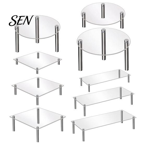 Acrylic Risers for Figurines Cake Stand, Multi-Tier Food Display Clear Cupcake Holder, Detachable Rack Adjustable Metal Support Dessert Table Birthday