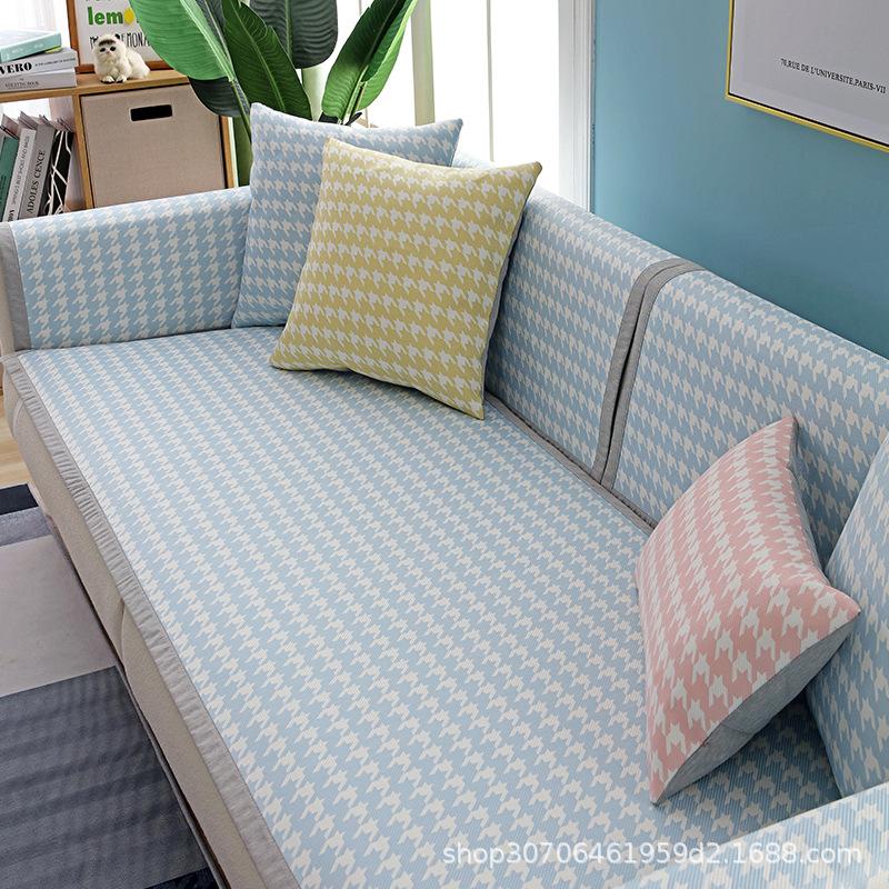 Sofa Cushion Summer Non-Slip Small Plaid Ice Silk Seat Cushion for Summer Simple Summer Style Fresh Backrest Towel Sofa Cover