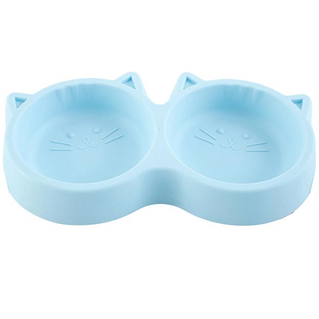 Pet Cat Double Bowl Material Non-Slip Puppy Cat Food Water Feeding Bowl Cute Cartoon Face Durable Dish