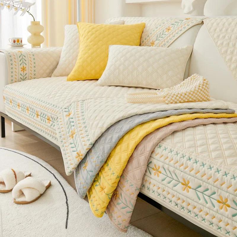 Soft Wash Cotton Sofa Cover Luxury Style Sofas Cushion for Living Room Four Seasons Universal Combination Embroidery Couch Towel