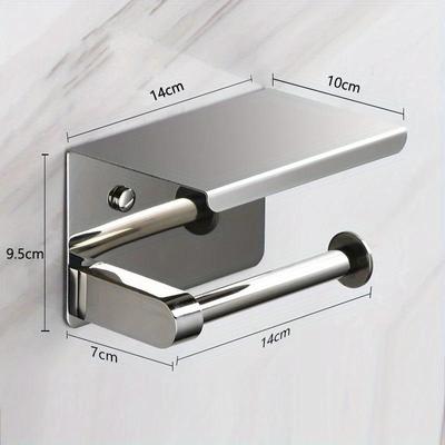 Stainless Steel Toilet Paper Holder Shelf with Tray Bathroom Accessories Kitchen Wall Hanging Punch-Free