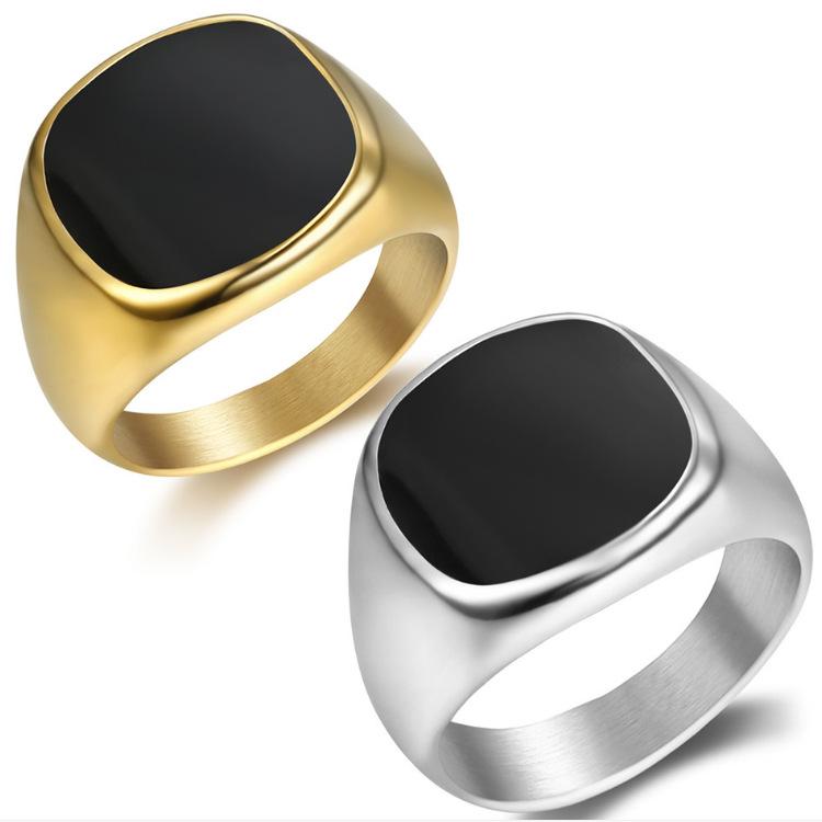 Black Gold Glossy Resin Coated Stainless Steel Trendy Unisex Ring Fashion Jewelry Gift