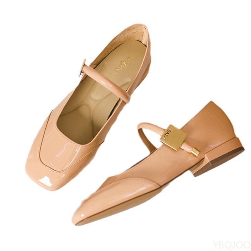 Fashion Spring new square toe shallow mouth single buckle strap fashionable low order shoes for women simple versatile flat shoes