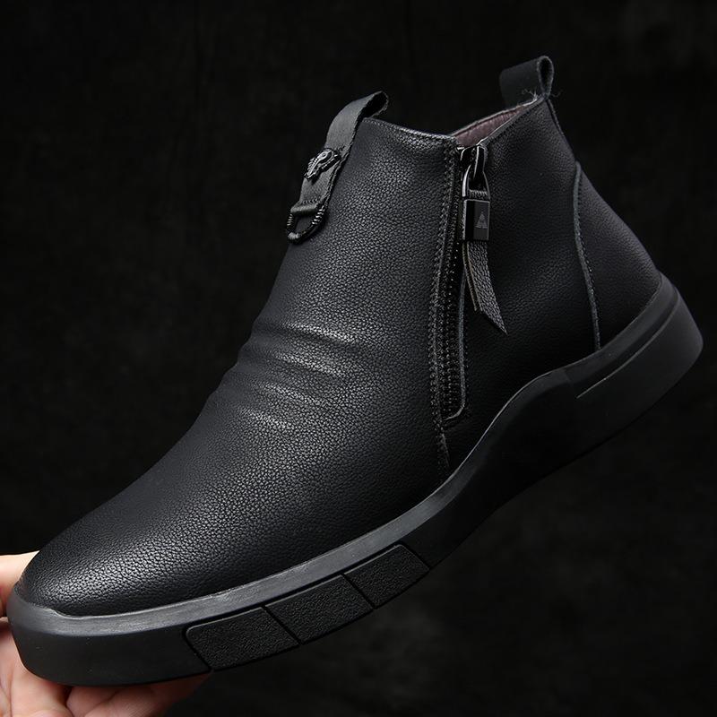 High-top wool leather boots men's cotton shoes fleece warm cowhide men's shoes leather shoes durable Martin boots men