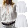 European and American Women's Clothing Frilly Decorative Round Neck Long-sleeved Vertical Lace Plaid Shirt