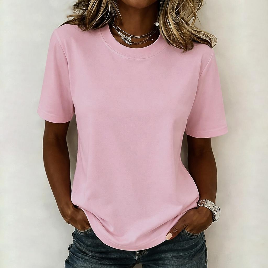 Women’s Casual Relaxed Fit Crew Neck Short Sleeve Shirt Comfortable Soft Fabric Versatile Everyday Top