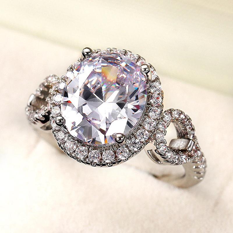 New AAA White Cubic Zirconia Engagement Rings for Women Dazzling High-quality Silver Plated Trendy Wedding Band Eternity Ring