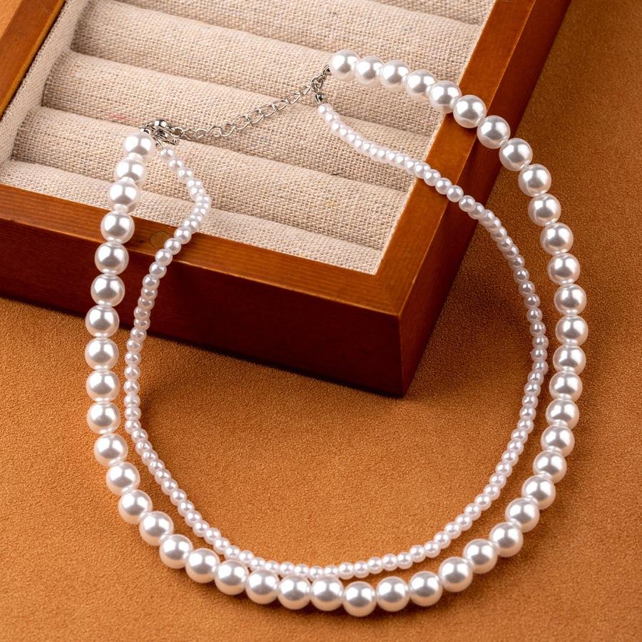 Podwójny naszyjnik z koralików elegancki łańcuszek na szyję łańcuszek na obojczyk perłowy lekki luksusowy łańcuszek