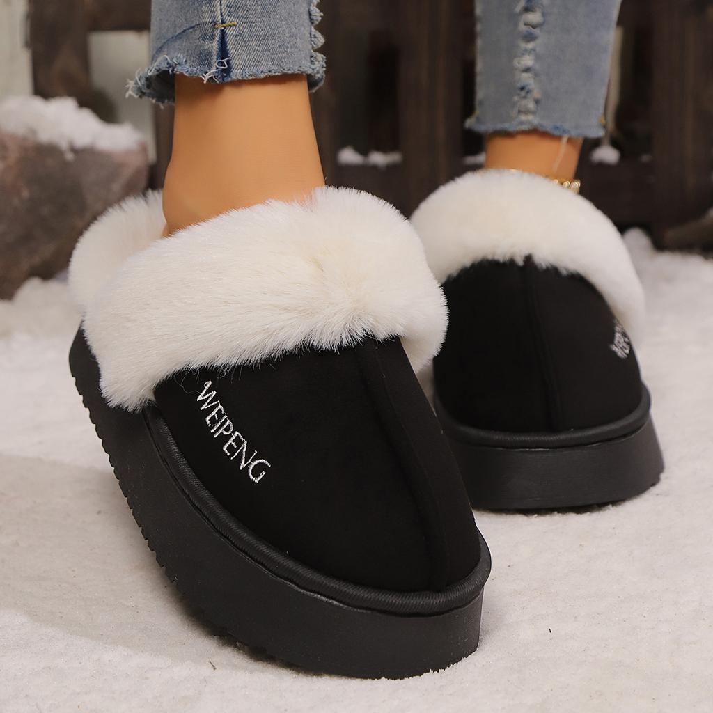 Women's Furry Snow Boots Slippers, Non-Slip Platform Outdoor Booties, Warm Closed-Toe Slides Wholesale In Stock
