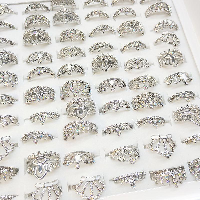 10 Stück Damen-Kronen-Legierungsring, Kristall-Zirkon-Ring