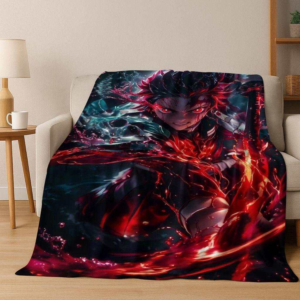 Anime Demon S-Slayer Kamado Nezuko Tanjirou Cartoon Flannel Blanket,Cozy Soft Throw Blanket for Home Bedroom Bed Sofa Cover Kids