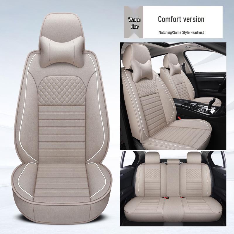 Universal Four Seasons Full Coverage Linen Seat Cushion Set for Small Cars