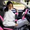 Juego de 37 Piezas para Interior de Coche para Mujer - Fundas de Asiento de Poliéster, Funda de Volante de PU, Almohadillas para Hombros, Tiras Decorativas, etc.