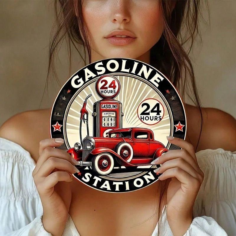 Retro Round Tin Sign Gas Station Garage Bar Decor 20cm