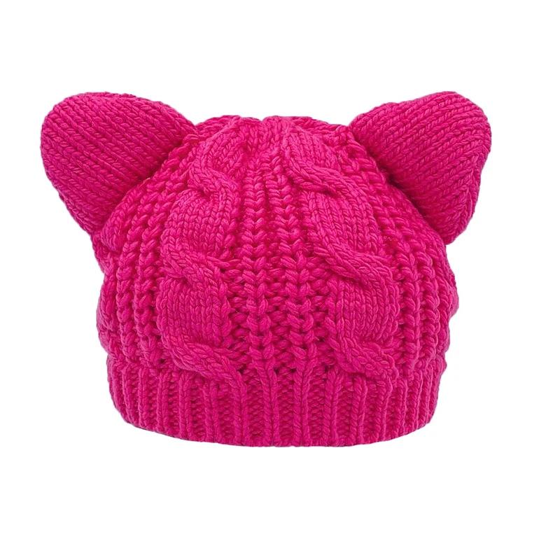 New Lovely Cat Ears Knitted Hat Fashion Women Solid Color Winter Warm Crochet Braided Beanie Hats Casual Girl Kawaii Wool Cap