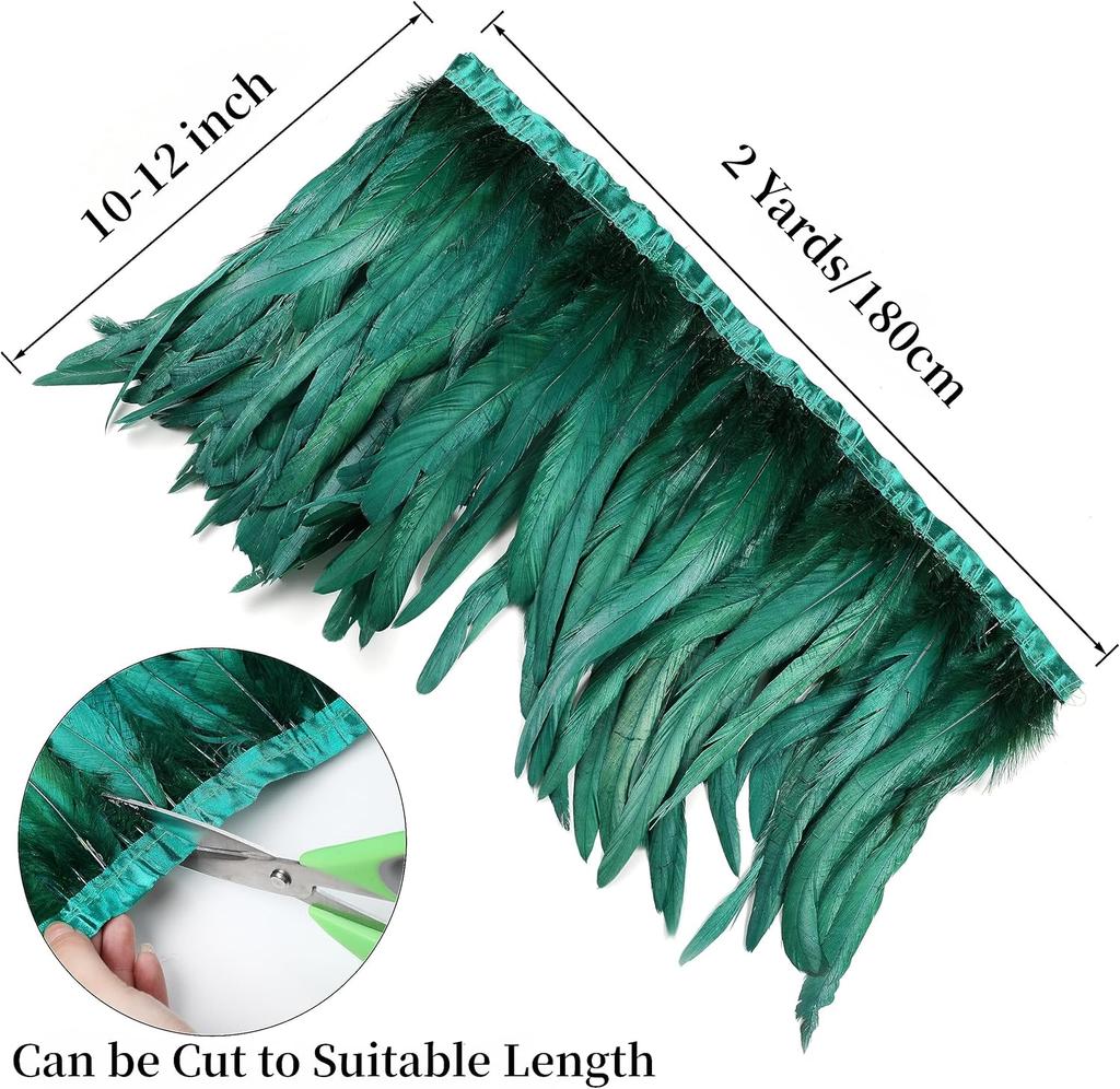1 yard nadýchaná tmavě zelená stuha s peřím z kohoutího ocasu 25-30 cm Svatba Party Dekorace Šaty Oblečení Šití Řemeslné potřeby DIY Ozdoba