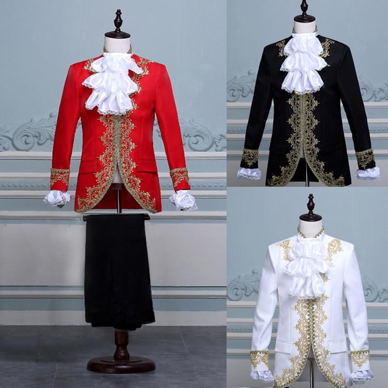 Regal King Prince Renaissance Medieval Men Cosplay Costume Coat And Pants Set
