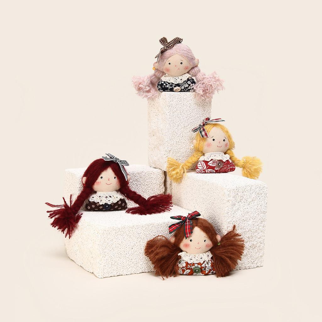 Handmade Korean Plush Doll Keychain With Floral Print Dress Checkered Bow Decor For Gift And Decoration