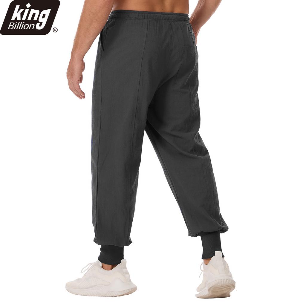 Men's Linen Blend Harem Pants - Contrast Drawstring Elastic Waist Loose Fit Casual Joggers with Ribbed Cuffs in Navy Blue