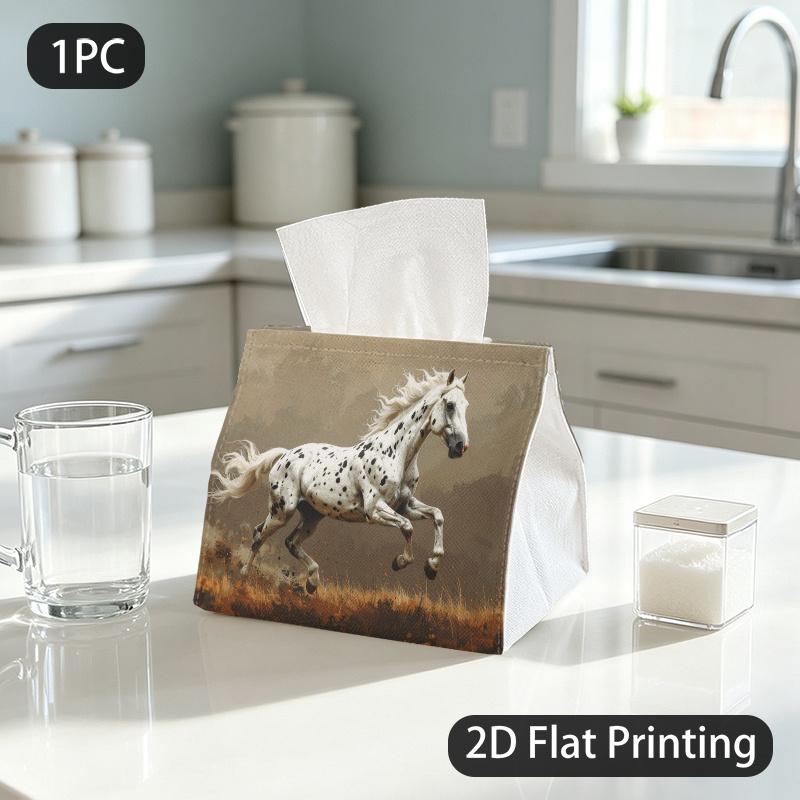 1pc Tissue Box, Impressionistic Spotted Galloping Horse Dynamic Elegance Pattern, 2D Flat Printing, Made from Tough Polyester, Folds Flat, Tissue Hold