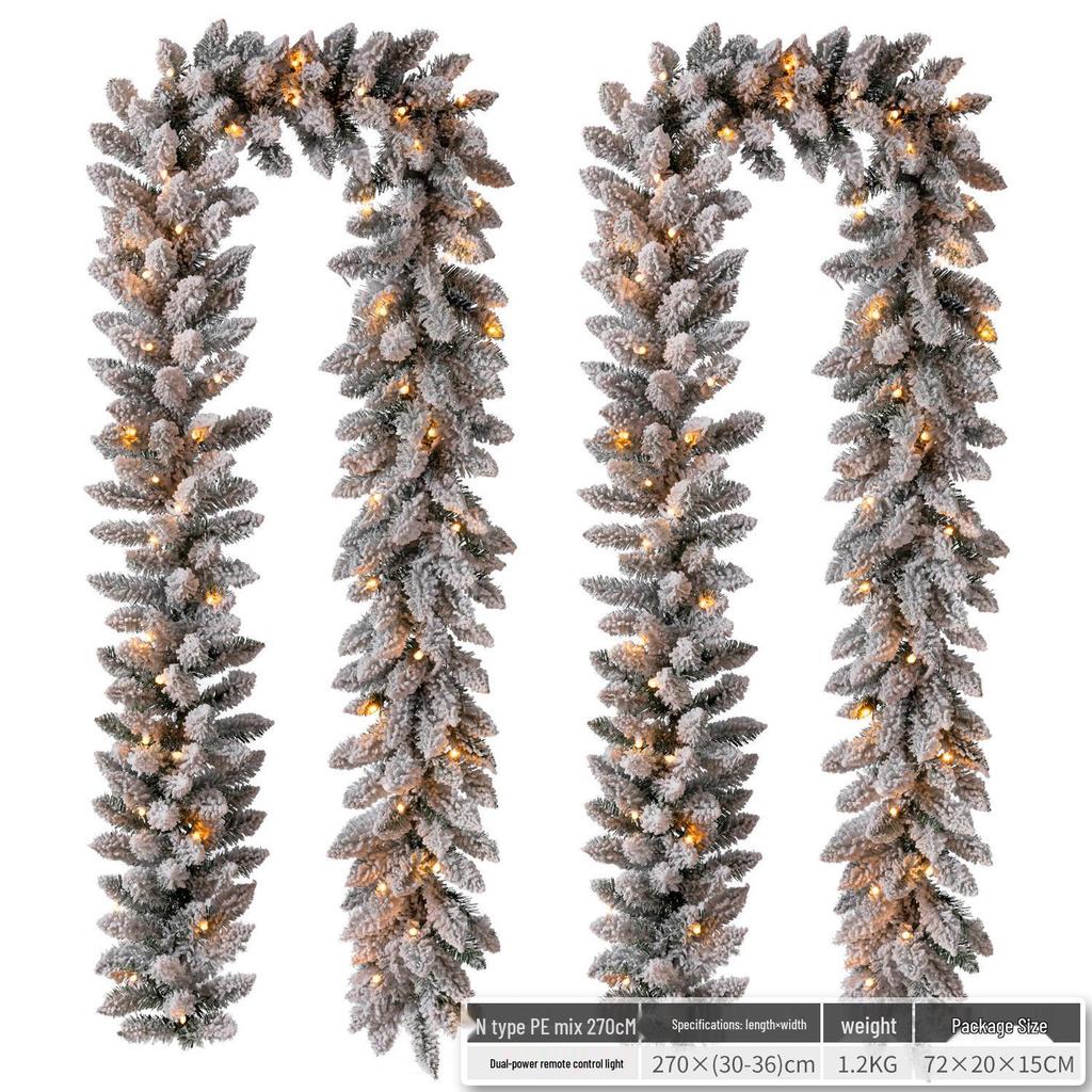 Christmas Glimmer: Garland Set for Tree, Window, and Fireplace with Flocked Leaf Ornaments