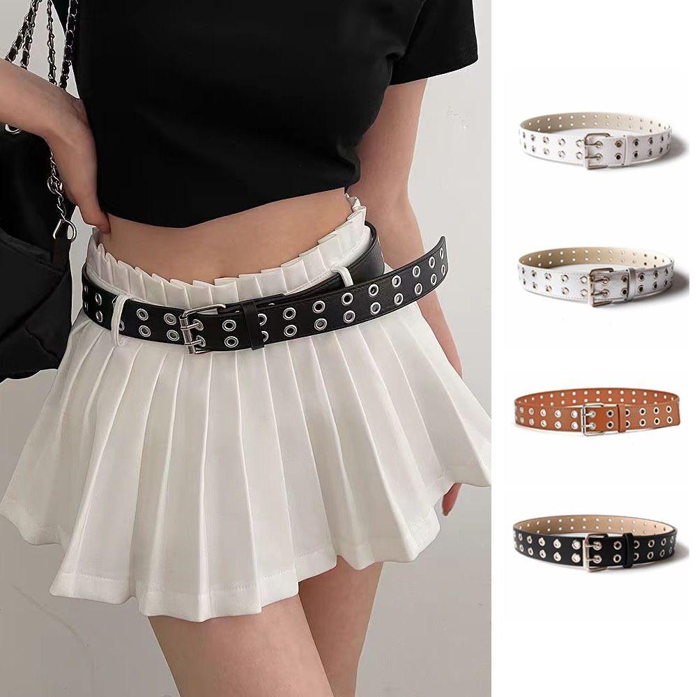 Punk Double Row Hole Belt Wide Side Hip-hop Waist Belt PU Leather Star Waistbands  Female/Girls