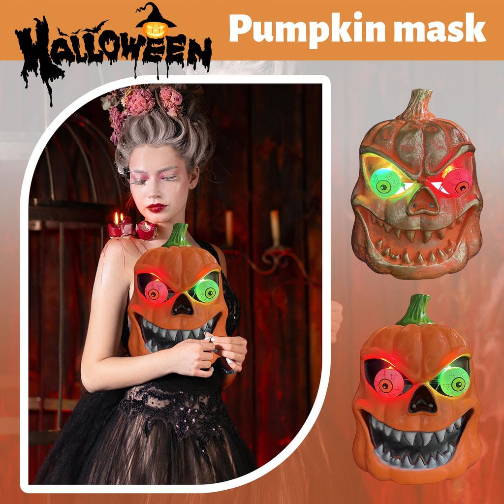 Halloween Horror Pumpkin Mask Glowing Makeup Funny COS Scary Props