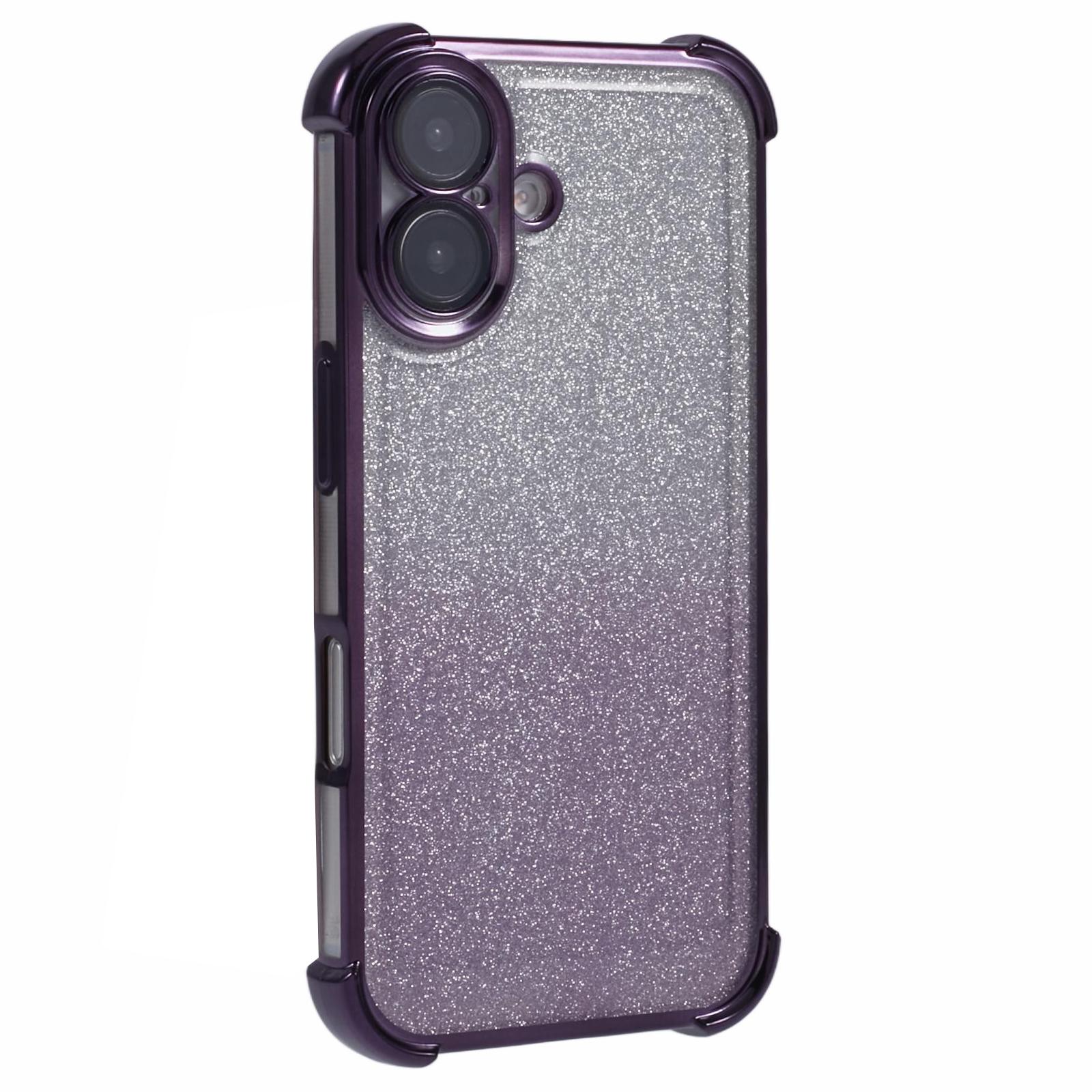 

For iPhone 16 Case Glitter TPU Phone Cover Reinforced Corners Purple