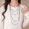 European and American retro multi-layer stacked glass beaded necklace accessories women's sweater chain light luxury necklace accessories women