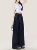 Dark Blue High-Waisted Retro Wide-Leg Jeans - Women's Loose-Fit, Floor-Length Summer/Autumn Pants