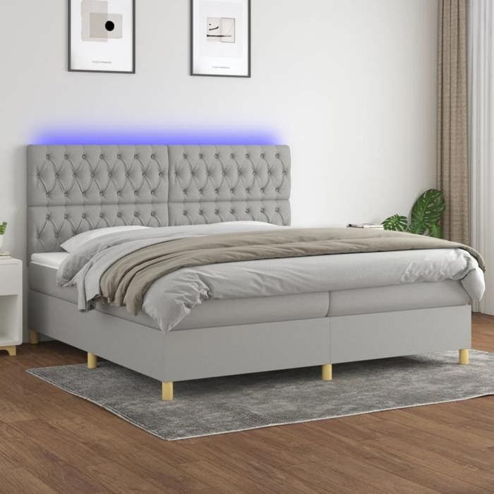 VidaXL Sommier à Lattes de Lit avec Matelas et LED, Lit Rembourré avec Tête de Lit, Lit Double, Lit Adulte de Chambre, 3135701
