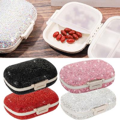 Exquisite 8 Compartments Bling Pill Case Luxury Double Sided Rhinestone Pill Box Sealed Waterproof Travel Jewelry Container Home