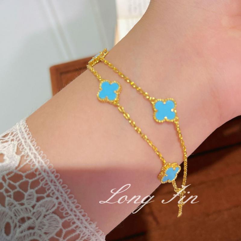 Double Four-Leaf Clover Bracelet Powder Fritillary Cup Chain High-End Classic Versatile Four-Leaf Flower Jewelry