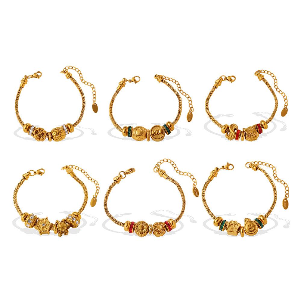 Retro-Stil DIY Schneeflocke Hohl Diamant Anhänger Armband Edelstahl High-End Gold Perlen Armband