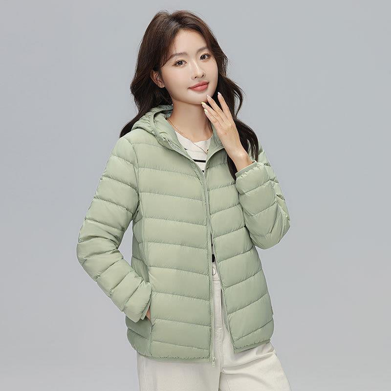 

Жіноча коротка куртка з капюшоном на 90% з пуху, легка, модний пуховик з пуху білої качки великого розміру 4XL