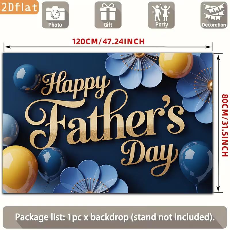 2D Navy Blue Father's Day Banner, Gold Lettering with Blue Floral Decor