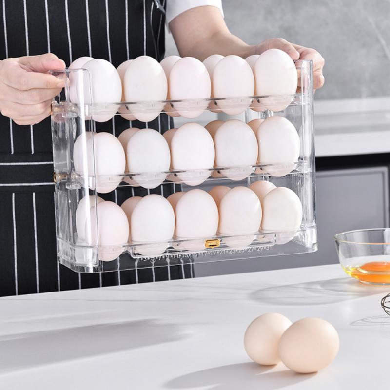 Egg Storage Box New Can Be Reversible Three Layers Of 30 Egg Tray Refrigerator Organizer Food Containers Kitchen Storage Boxes