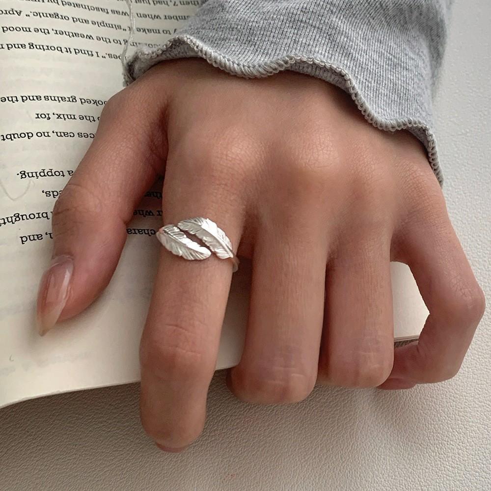VENTFILLE 925 Sterling Silver Feather Ring For Women Sweet Cool Versatile Temperament Party Gift Jewelry New Trendy