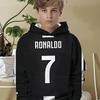 Boys' Football Hoodie - Ronaldo NO.7 Jersey Design, Black and White Sports Pullover
