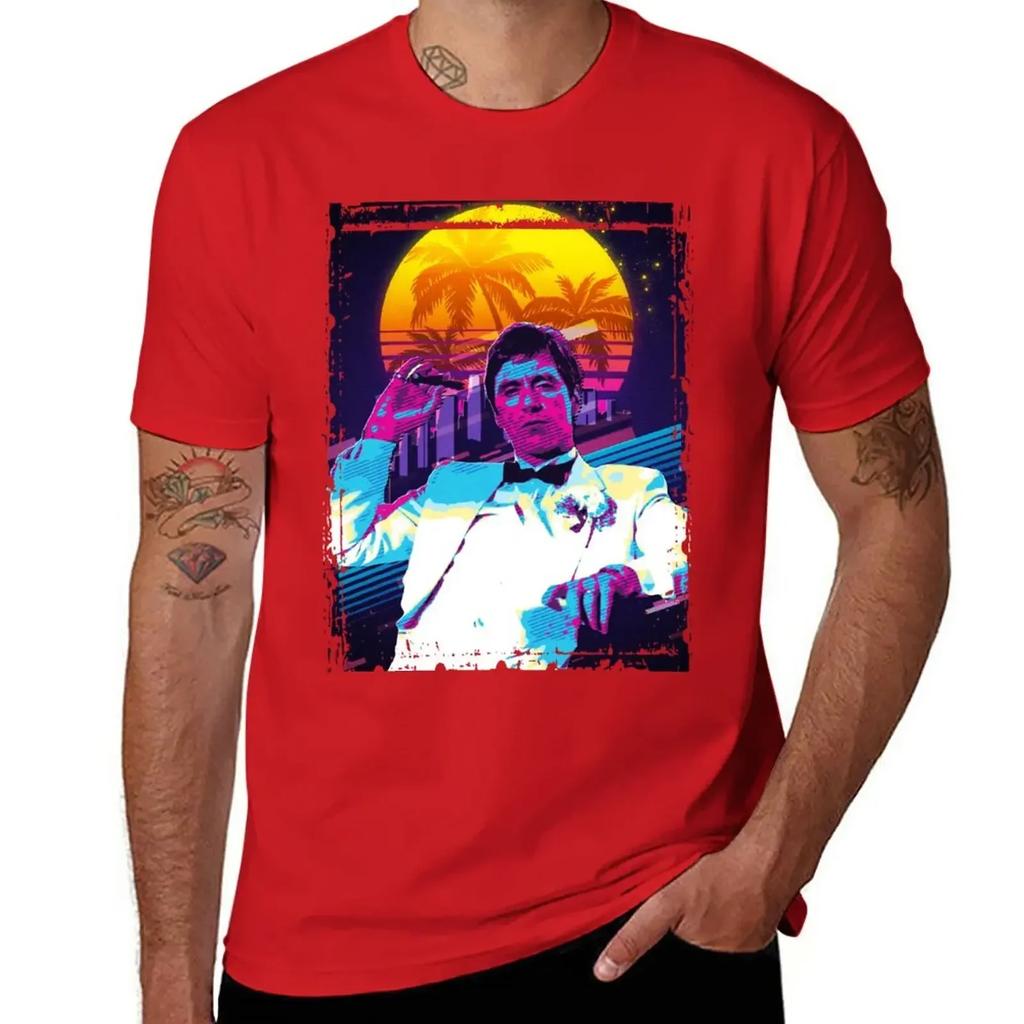 Classic Cinema Art Scarface Movie Print Featuring Al Pacino Tshirt Customs Boys Whites Workout Shirts For Unisex