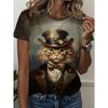 Fashion Women's Animal Short Sleeve 3D Animal Color Printing Crew Neck Short Sleeve Crew Neck T-Shirt